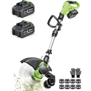 DEGGE Cordless Electric Weed Wacker, 2X 3.0Ah/ 21V/ 12" Battery Powered Weed Eater, 2 in 1 String Trimmer & Lawn Edger with Auto Feed, 650W Motor, 8 Spools for Yard Garden Sideway (Charger Included)