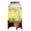 Drink Dispenser with Acacia Wood Stand and Lid,2 Gallon Glass Beverage Dispenser with Stainless Steel Spigot for Parties, Picnics, Barbecues, Lemonade, Sun tea Jar, Ice coffee, Laundry Detergent Dispenser
