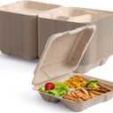 ECOLipak 50 Pack Clamshell To Go Containers, 100% Compostable Disposable Take Out Food Containers, 8X8 3-Compartment Heavy-Duty To Go Boxes,Eco-Friendly Biodegradable To Go Containers For Food