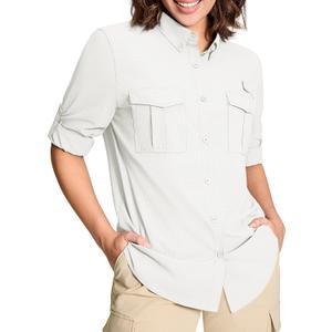 MAGCOMSEN Women's UPF 50+ Long Sleeve Fishing Shirts UV Sun Protection Quick Dry Button Down Safari Hiking Travel Shirts (L)