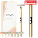 Fxtiaa Red-Light-Therapy-Wand-for-Face, 7 Colors LED Light Therapy Wand Eye Facial Red & Blue Rejuvenation Tool, Face Massager, Golden