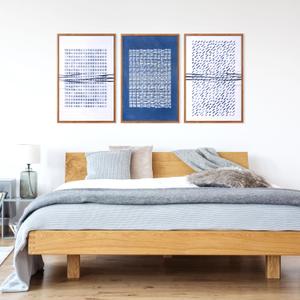 Aurlan Blue and White Abstract Dots Shapes Framed Wall Art(16"x24"), 3 PCS Minimalist Grunge 3D Textured Canvas Artwork, Large Modern Geometric Illustration Art Wall Decor for Office Living Room