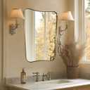 MIRRORART Brushed Gold Mirrors 22x30'', Irregular Brass Wall Mirror Butterfly Shaped in 1’’ Anti-Rust Seamless Stainless Steel Metal Frame for Bathroom, Over Sinks, Home Decor Wall-Mounted Vertical