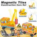 Magnetic Tiles Cars Construction Set - 19 PCS Magnetic Tiles Magnet Bricks Truck Sensory Toys, Educational Magnet Cars Set Building Blocks for 3 4 5 6 7 8+ Year Old Girls Boys Toddler Expansion Set