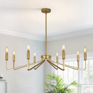 8-Light Gold Chandelier,Gold Light Fixture for Kitchen, Modern Dining Room Light Fixture,Brushed Candle Lighting for Living Room Kitchen Island Bedroom Foyer Entryway,36.6in,E12.