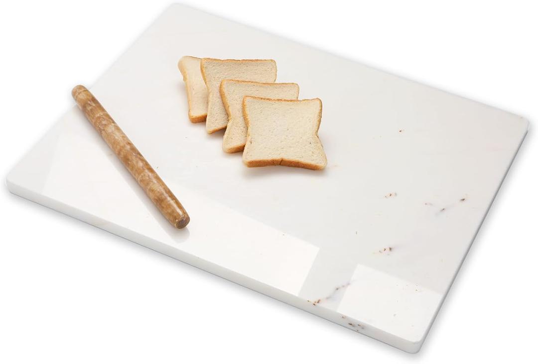 Diflart Natural Marble Stone Cutting Board for Kitchen, 16x20 Inch, White with Gold Veins, Marble Slab Pastry Board Large with Non-Slip Feet for Baking, Cheese, Charcuterie, Chocolate, Pack of 1 Pcs