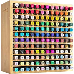 MinBoo Marker Organizer for 144 Markers, Bamboo Art Supply Storage Organizer Rack, Art Markers Pens Colored Pencils Paint Brushes Stationary Organizer Holder for Home Classroom Office Desk Decor