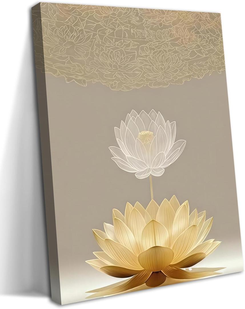 Framed Lotus Flower Canvas Wall Art Spiritual Meditation Poster Print, Mindset for Zen, Peaceful Picture Painting Wall Dcor for Living Room, Bedroom, Office 12x16 Inches