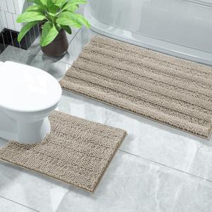 Yimobra Washable Bathroom Rugs Sets 2 Piece, Non Slip and Absorbent Toilet Mat, Quick Dry, Luxury Microfiber Chenille Plush Fluffy Contour Bath Rugs for Toilet Base (Camel, 20" x 32"+20" x 24") (32 x 20 + 20 x 24 Inches, Camal)