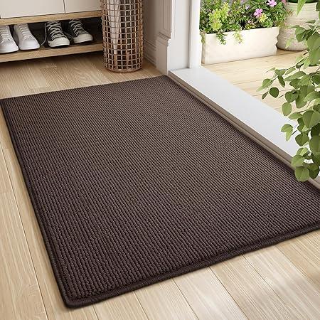 Color&Geometry Front Door Mat Indoor Entrance, 19.5"x35.5" Standard-Sized Inside Doormat for Entryway Non Slip, Dirt Trapper Absorbent Entry Rug Washable, Brown (Rolled-up NO Creases)