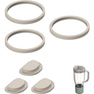 2 x 6 Pack Replacement Silicone Seal & Stopper Set Compatible with Ninja BlendBOSS Blender Tumbler 26OZ, 3 Leak-Proof Gaskets & 3 Spill-Proof Lid Stoppers, Food-Grade BPA-Free O-Ring Parts (Light Gray), (Mix Colors)