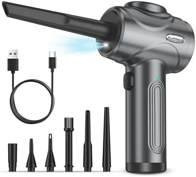 Electric Compressed Air Duster for Computers, 100000RPM Powerful Air Duster for PC/Keyboard/Car/Electronics,3 Power Speeds Air Blower with LED Light (Grey)