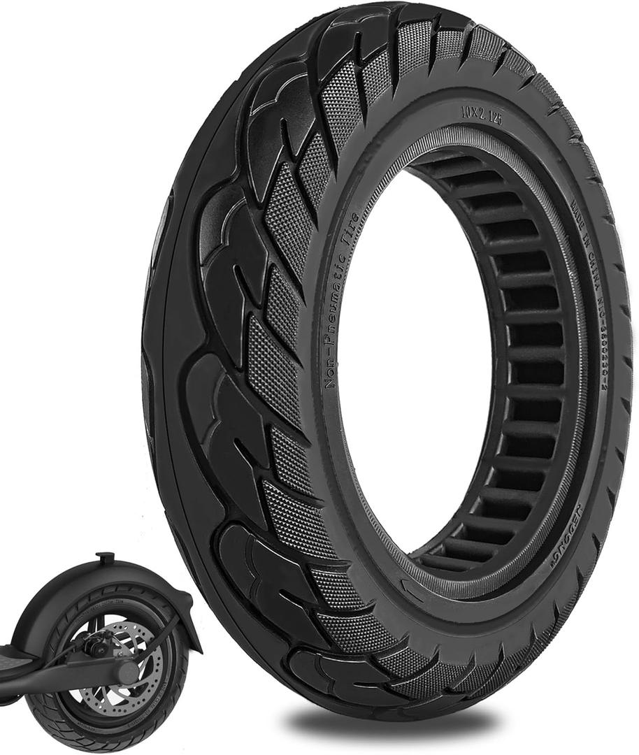 10 inch Solid Rubber Tire, 10x2.125 Tubeless Tyre for iScooter iPlus isinwheel S9 Max Gotrax G4/Xr/V2 Electric Scooter, 10x2/54-152 Puncture-Proof Explosion-Proof Wheel Black 1pc