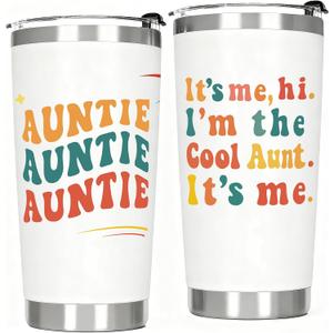 Cool Aunt Gifts from Niece Nephew - Best Auntie Birthday Gifts Ideas, Insulated Stainless Steel Coffee Tumbler Cup 20 OZ White
