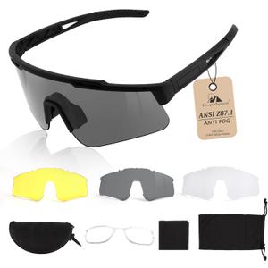 Tactical Eyewear Anti Fog, ANSI Z87.1 Sports Glasses with 3 Interchangeable Lens UV400 Protection Airsoft Goggle