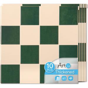 Art3d 10-Pack Heavy-Duty Peel and Stick Backsplash, 12x12 Inch Self-Adhesive Wall Tile Stick on Kitchen Countertop, Dark-Green & Warm White