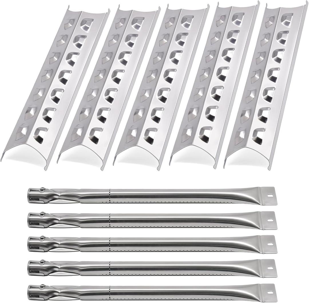 Hiorucet Grill Replacement Parts for Master Forge 5 Burner 3218LT, 3218LTN, L3218, 2518-3, 3218LTM, Kenmore Gas Grill Models 148.16156211, 148.16137110, 5 Pack SPE181 Heat Plate SBE601 Grill Burner