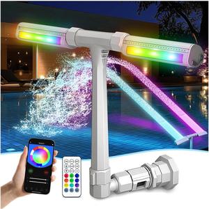 Pool Fountain for Inground and Above Ground Pools, Dual Spray Adjustable Pool Sprinkler Waterfall with 16-Colors LED Lights and 10 Modes, RF Remote and App Control