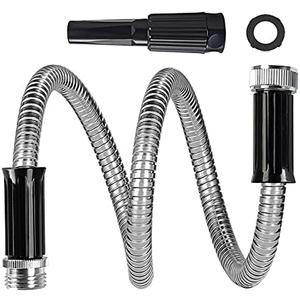 SIXWOOD Metal Short Lead Hose 15FT, 5/8" Diameter, Stainless Lead Water Hose with Adjustable Nozzle, Heavy Duty Small Hoses for Yard, Outdoor - Flexible, Never Kink & Tangle, Puncture Resistant