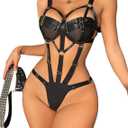 Avidlove Womens Lingerie with Push Up Bra Support Bondaged Underwired Teddy Lingerie One Piece Babydoll (Small, Black)