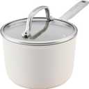 KitchenAid Hard Anodized Ceramic Induction Nonstick Cookware Saucepan with Lid, Dishwasher Safe, 2 Quart Non Stick Sauce Pan with Stainless Steel Handle - Porcelain White
