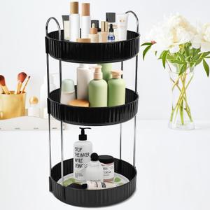 Rotating Makeup Organizer Countertop 3 Tier Lazy Susan Trays Spinning Skincare Perfume Storage for Bathroom Counter Vanity, Black