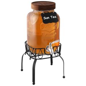 1 Gallon Drink Dispenser with Spigot 18/8 Stainless Steel – Airtight & Leakproof Glass Sun Tea Jar with Anti-Rust Lids, Beverage Dispenser for Parties (Single with Stand)