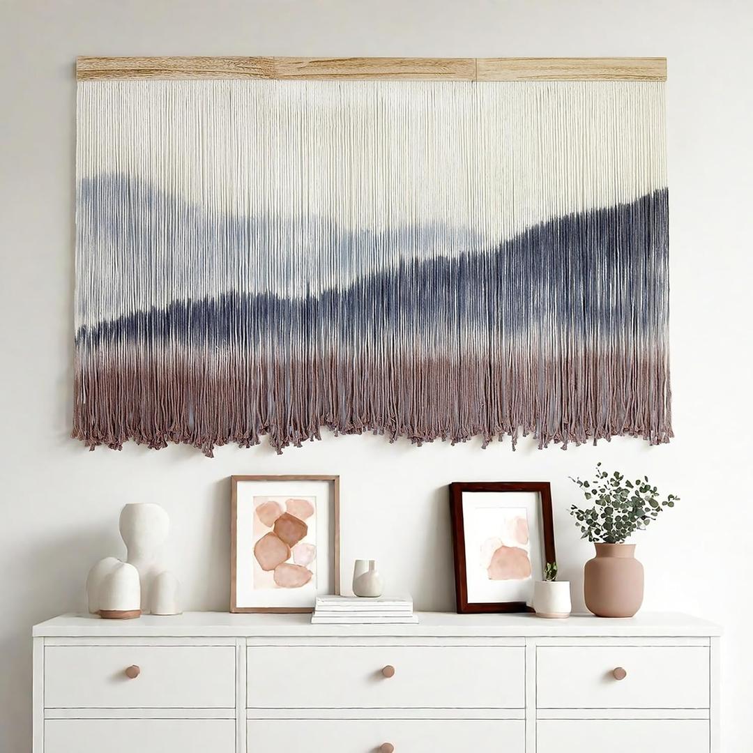 AKSWSHO Macrame Wall Hanging, Extra Large Mountain Dip-Dye Handmade Cotton Tapestry 59.06" x 38.19", Oversized Boho Wall Décor for Living Room Bedroom Studio Entryway, Serene Handcrafted Home Gift, 59.1"L x 38.2"W
