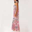 Women Floral Tube Maxi Dress with Scarf Summer Strapless Tube Bodycon Mesh Layer Cocktail Party Wedding Guest Dress, S