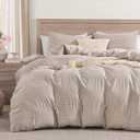 Andency Tan Gingham Duvet Cover King, 100% Wash Cotton Linen Like Textured Breathable Comforter Cover Set, 3 Piece Brown Classic Yarn-Dyed Checkered Plaid Bedding Set, 104"*90"