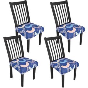 Stretch Dining Chair Seat Covers Set of 4,Dining Chair Slipcovers, Floral Printed Chair Covers,Soft Fabric Washable Upholstered Chair Seat Protector, No Rear Covers for Home Kitchen Dining Room (B-geometric Semicircles)