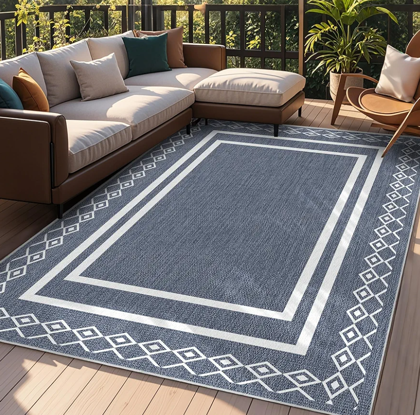 Outdoor Patio Rug, Outside Rectangular Carpet, Moroccan Geometric Rugs, Washable Large Indoor Outdoor Rug 8x10 Mats for RV, Picnic, Backyard, Deck, Balcony, Porch, Beach