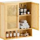 HITNET Bathroom Cabinet Wall Mounted, Rattan Medicine Cabinet, Bamboo Hanging Storage Organizer Over The Toilet with Adjustable Shelf for Living Room, Kitchen, Entryway (Natural)