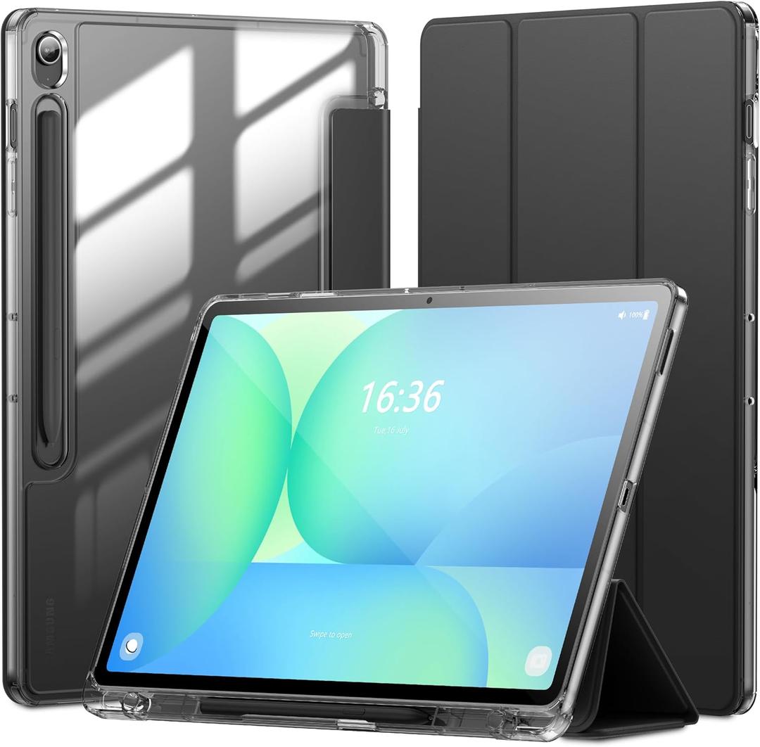 INFILAND for Galaxy Tab S10 FE Plus Case (2025) 13.1 Inch Slim Tri-fold Clear Protective Case Cover with S Pen Holder for Samsung Galaxy Tablet S10 FE+ (Grey)