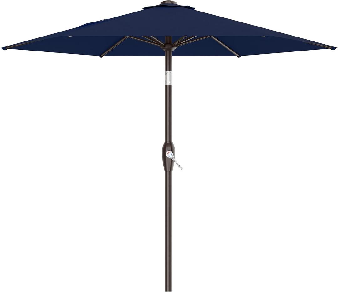 AreShark 7.5FT Patio Umbrella Table Market Umbrella with 6 Sturdy Ribs, Button Tilt/Crank Heavy-Duty Round Outdoor Umbrellas for Garden, Deck, Backyard,and Pool, Navy