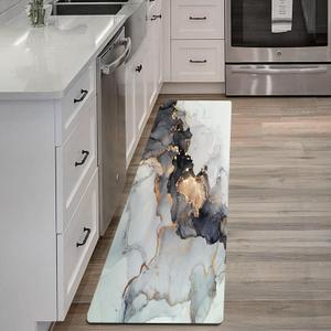 Mrcrypos Luxury Black and Gold Marble Kitchen Rugs PVC Leather Waterproof Non Slip Cushioned Standing Mats Anti Fatigue Kitchen Runner Rugs for Floor, Sink,Laundry,Office 23.5" W x 70" L