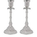 OwnMy Set of 2 Taper Candle Holders Vintage Metal Pillar Candlestick Holders 7.4”, Elegant Brass Candle Stick Holders Decor Candelabra Set for Dining Table Centerpieces Wedding Home Decoration, Silver