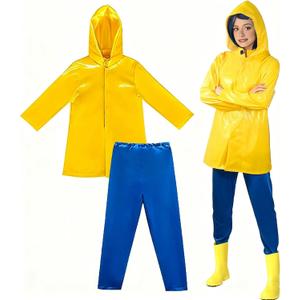 Costume Adult Women Yellow Raincoat and Blue Pants Costume Set Halloween Cosplay Accessories Merchandise M (65-68.9inches/165-175cm) 
