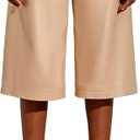 Womens Leather Shorts High Waisted Wide Leg Casual Bermuda Shorts Black SmartUniverseWear (X-Small, Khaki)