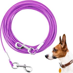 Tie Out Cable for Dogs, 30FT Dog Leads for Yard Chew Proof,Heavy Duty Tie Out Cable for Large Dogs Up to 125lbs,Dog Runner Tether (Purple, 125Ibs 30ft)