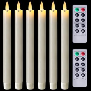 Homemory Waxy Flameless Taper Candles with Remote Timer Dimmer, LED Candlesticks Flickering, Battery Operated Window Candles, 9.6 Inches for Christmas Wedding Celebration Decor, Ivory, 6 Pcs