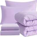NTBAY Twin Comforter Set with Sheets, 5 Pieces Soft and Breathable Twin Bedding Set, Twin Bed in a Bag, Down Alternative Comforter Set Solid Color All Season, Kids Bedding Set, Light Purple