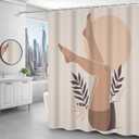 Boho Shower Curtain Beige Women Leaves Sun Pattern Batnroom Curtain Bohemia Style Shower Curtain with Hooks Waterproof Fabric Decor 36x72 Inch Beige
