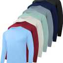 7 Pack Men Dry Fit Workout Long Sleeve Athletic Gym UPF SPF UV Sun Protection Quick Dry Lightweight Shirts (Large, 1 Black 1 Grey 1 Heather Grey 1 Blue 1 Dark Blue 1 Dark Green 1 Wine)