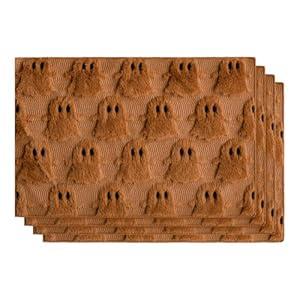 Artoid Mode Orange Ghost Halloween Placemats Set of 4, 12x18 Inch Soft Plush Faux Fur Wool Holiday Table Mats for Party Kitchen Dining Decoration