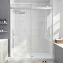 Frameless Shower Door, 49-54" W x 76" H Sliding Glass Shower Door, 1/4''(6mm SGCC Tempered Glass with Explosion-Proof Film Nano Coating in Brushed Nickel Finish