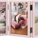 Space Art Deco Triple 4x6 Picture Frame, 3 4x6 Folding Photo Frame, Standing Vertically on Desktop or Tabletop, Home Decorative Christmas, Pink