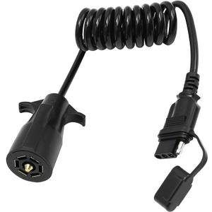 5ft 7 Way Round to 4 Way Pin Flat Trailer Connector Adapter Coiled Wiring Cable, Trailer Wiring Adapter Extension Harness for Truck RV Trailer
