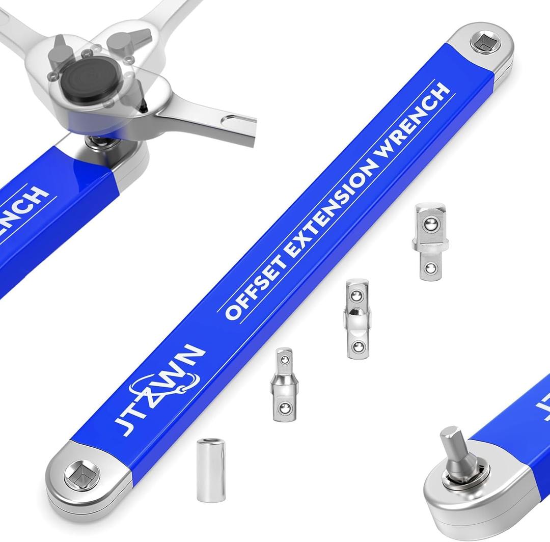 Offset Extension Wrench, 15 Inch Impact Ready Offset Extension Wrench Set, with 1/2", 1/4" and 3/8" Square Adapters Drive Socket, Extension Ratchet Wrench for Small Place (Blue)