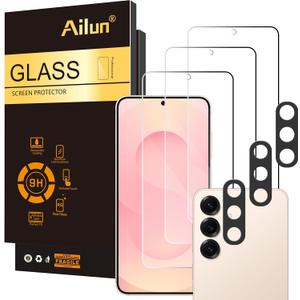 Ailun Glass Screen Protector for Galaxy S25 3 Pack + 3 Pack Camera Lens Tempered Glass Fingerprint Unlock Compatible 0.25mm Anti-Scratch Case Friendly Clear - HD [Not For S25 Plus/S25 Edge/S25Ultra] (Transparent)